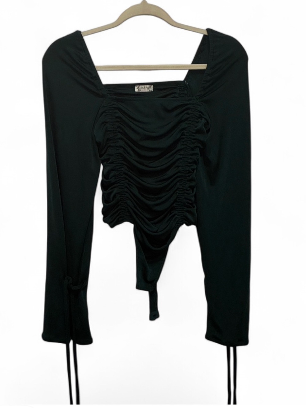 Intimately Free People Meant to Be Ruched Long-Sleeve Dark Green Bodysuit